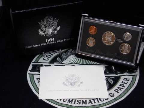 1994 "S" U.S. Mint PREMIER Proof SILVER Set Box & COA (5 Coin) Proof ECC&C, Inc Cover