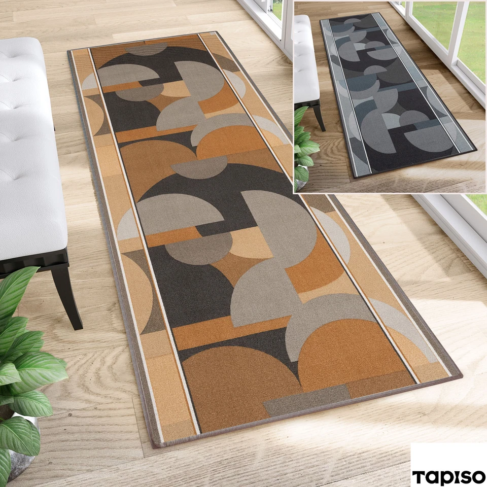 Anti Rutsch Teppich Läufer Grau Orange Braun Modern Abstrakt Figuren Muster - Bild 1 von 1