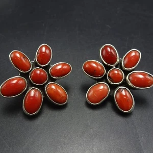 FEDERICO JIMENEZ SterlingSilver RED MEDITERRANEAN CORAL Cluster EARRINGS Pierced - Picture 1 of 13