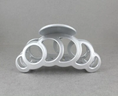 Silver hair clip plastic 3 5/8" long big barrette claw clamp circle chain link - Image 1 of 4