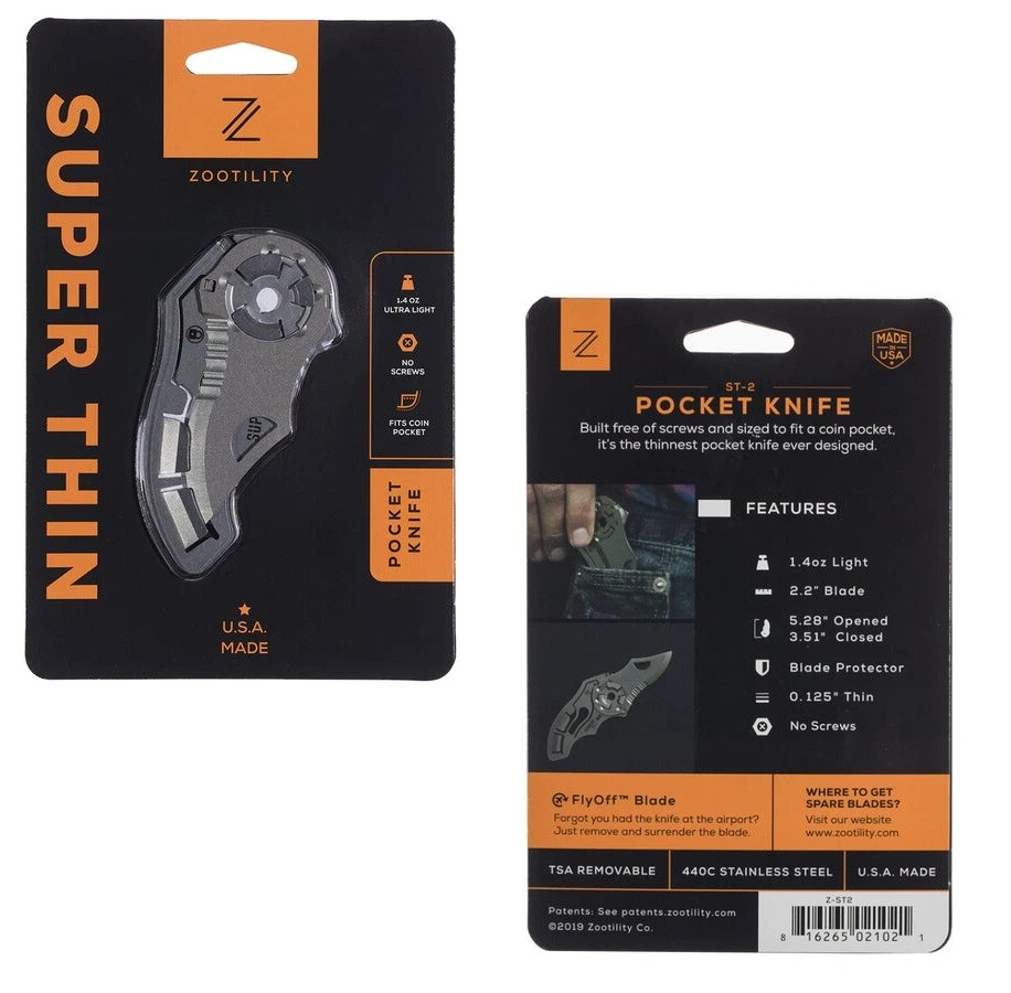 Zootility St-2 Super Thin Partially Serrated Folding Pocket Knife