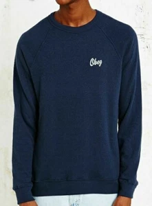 Obey DEWALLEN Mens Crew Neck Long Sleeve Sweatshirt Medium Navy NEW - Picture 1 of 2