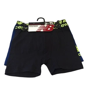 NEW BALANCE Boys Medium 10-12 Cotton Boxer Briefs Black Lime Royal Blue Set of 2 - Picture 1 of 2