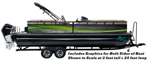 Gray Grunge Green Wave Line Graphic Kit Decal Fishing Boat Wrap Pontoon Vinyl - Picture 1 of 1