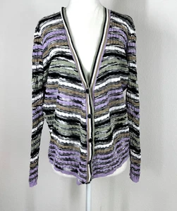WHBM Multi Stripe Burnout Cardigan Sweater Size M Button Front V Neck - Picture 1 of 8