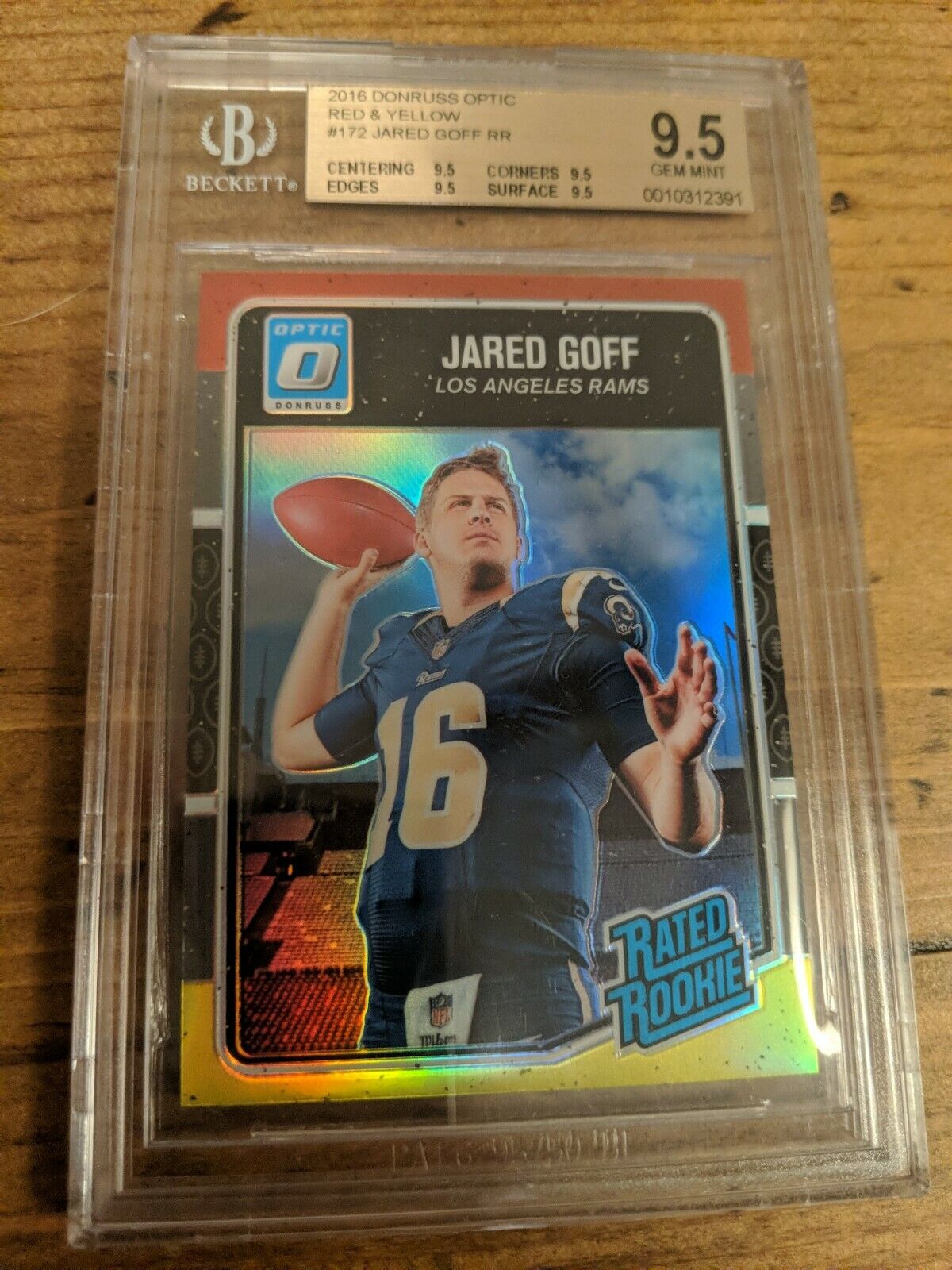 2016 Panini Donruss Optic Jared Goff Rated Rookie Holo Red Yellow BGS 9.5 TRUE