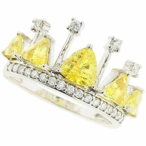 2.3Ct Lab-Created Yellow Sapphire Engagement Ring Crown 9ct SOLID White Gold - Picture 1 of 6