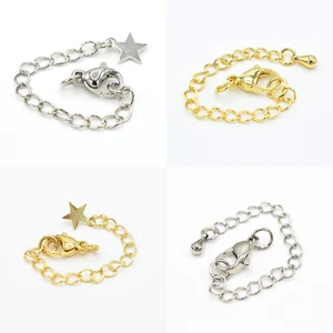 4 X PROLUNGA CAVO OTTONE CATENA FIBBIA ARAGOSTA ORO 18K/PLACCATO PLATINO - Foto 1 di 5
