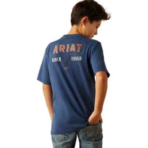 Ariat Boys' Ranch Tough Short Sleeve T-Shirt - Space Blue 60401 - Picture 1 of 4