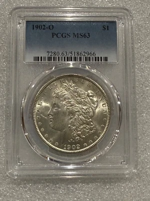 1902 年 O 版摩根银元 PCGS 评级 MS63 ~ ~ 惊人的光泽 ~ ~ (966) — 第 1/2 张图片