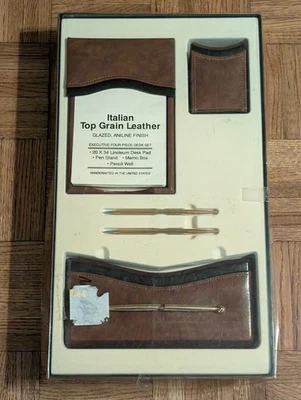 Juego de Escritorio Ejecutivo 4 Piezas De Colección - Cuero Grano Superior Italiano Foto 1 de 4