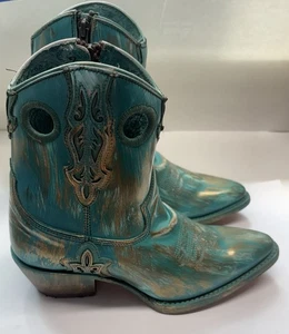 Corral C3954 Women’s Boots 7.5M Turquoise Gold Overlay Embroidered- Cowgirl - Picture 1 of 19