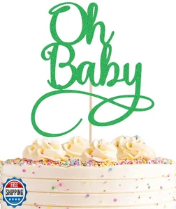 AHAORAY Oh Baby Cake Topper - Green Glitter Baby Birthday Party Cake Decorati - Picture 1 of 5
