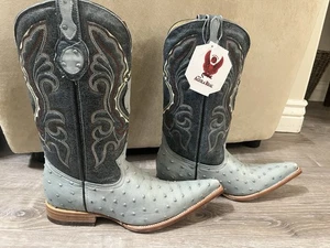El General J Toe Style Ostrich Mens Blue Wide Cowboy Western Boots Sz 7.5 - Picture 1 of 6