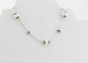 Sterling Silver Pearl Station Necklace on Snake Chain 17" inch Silpada - Picture 1 of 7