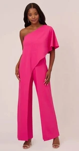 Marina One-shoulder Jumpsuit Side Hidden Zip Ruffle Detail Wide Leg in Pink 8 - Picture 1 of 4