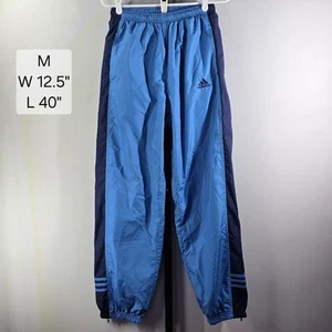 Vintage 90s Adidas Track Pants M Blue Colorblock 3 Stripe Windbreaker Ankle Zip - Picture 1 of 8