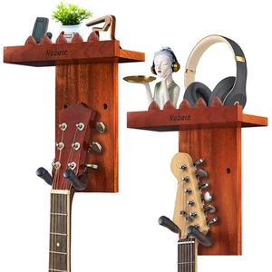 2 Pack Guitar Wall Mount, Guitar Hanger with Wood Shelf, Guitar Hook, Guitar ... - Picture 1 of 8