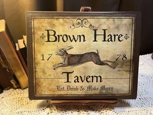 Brown Hare Tavern, Rabbit, Folk Art, Primitive Rustic, Handcrafted Wooden Sign - Picture 1 of 4