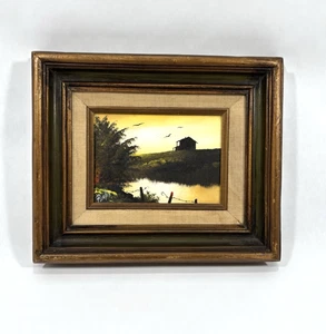 VTG Albert T. Purvis Rustic Tranquil Oil Painting Wooden Frame 10" x 12" in. - Picture 1 of 11