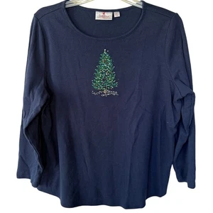 Quacker Factory Size 1X Waffle Knit Blue Bling Christmas holiday top  - Picture 1 of 9