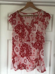 Marks & Spencer’s Sheer Chiffon Red Floral V Neck Cap Sleeve Blouse Top Size 18 - Picture 1 of 6