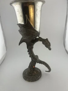 1994 Fellowship Foundry Pewter Dragon Goblet Signed With Stones & Crystal Balls - Picture 1 of 14