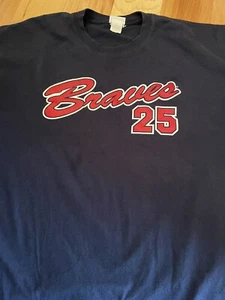 Andrew Jones #25 Short Sleeve MLB Atlanta Braves T-Shirt Blue Cotton Men 2XL - Picture 1 of 3