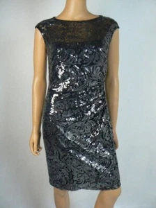$250 LAUREN Ralph Lauren Black Silver Cocktail Sequin Sheath Dress 8 NEW #41381 - Picture 1 of 7