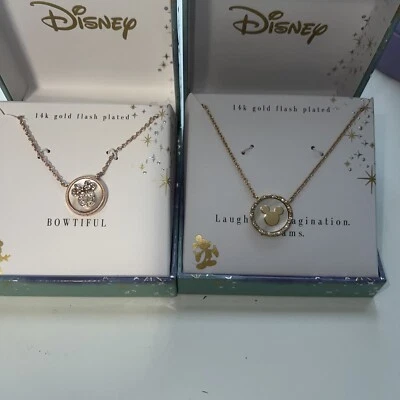 DISNEY Gold/Rose Flash-Plated Faux Mother of Pearl Mickey /Minnie Coin Pen. Neck - Image 1 of 3