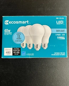 4pk Ecosmart 40W LED Light Bulb A19 Equivalent Dimmable Frosted Daylight - Picture 1 of 8