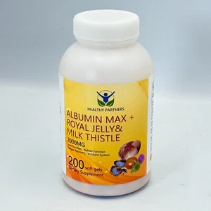 Healthy Partners Albumin Max + Royal Jelly & Milk Thistle - 200 Soft Gels 12/25 - Picture 1 of 5