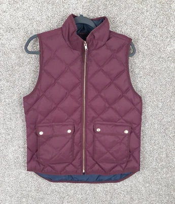 J Crew 女式 M 紫色葡萄酒羽绒背心双拉链绗缝户外 — 第 1/4 张图片