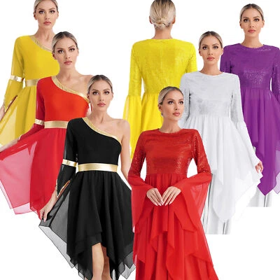 Mujeres Chifón Alabanza Danza Túnica Prendas para el torso Adoración Iglesia Espíritu Danza Superposiciones Foto 1 de 3