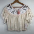 Free People Allora Top White Peach Combo Cotton Striped Ruffled NWT Size XS