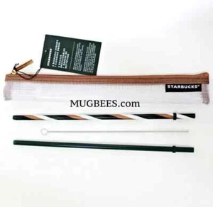 Starbucks 2 wiederverwendbare Strohhalme Venti & 1 Reinigungsbürste mit Zip Beutel Neu mit Etikett - Bild 1 von 3