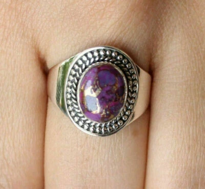 Lila Kupfer Türkis Edelstein 925 Sterlingsilber Handgemacht Ring Alle Größe C-Tr - Bild 1 von 3