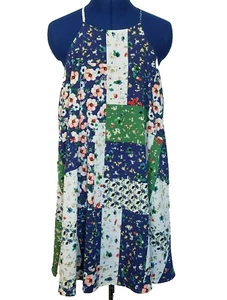 Fleur Bleue Halter Dress Size 6 Patchwork Floral Keyhole Neck Boho Blue Multi - Picture 1 of 10