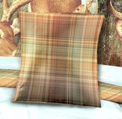 Brown Tan and Green Plaid TOSS PILLOW 16"x 16" - Image 1 of 2