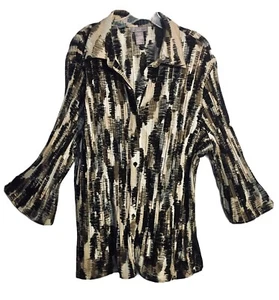 Laura Scott 24W/26W Blouse Multicolor Button Pointed Collar 3/4 Flared Sleeves - Picture 1 of 4