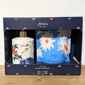 Joules Blue Wild Flower Floral Ceramic Refillable Hand Wash Soap Gold Dispenser - Picture 1 of 3