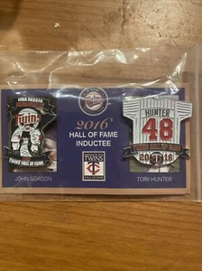 Minnesota Twins Torii Hunter & John Gordon 2016 Hall OF Fame MLB Pin Set (SGA) - Picture 1 of 4