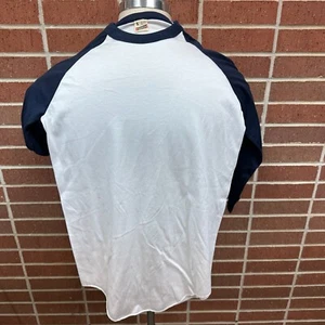 Vintage 1980s Raglan t shirt Screen Stars Blank White Blue Made in USA Small S - Picture 1 of 14