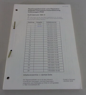 Manual De Taller VW Golf III / 3 Cabriolet Reparación De Carrocería Estado 1994 - Imagen 1 de 2
