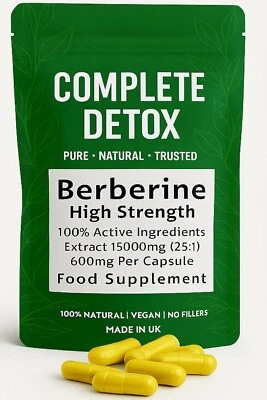 COMPLETE DETOX Berberine HCL 15,000mg Vegan 60 Capsules Blood Sugar Support | Glucose PCOS Aid