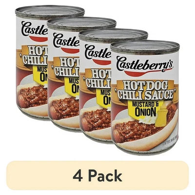 (Paquete de 4) Salsa de chile Castleberry’s Hot Dog con mostaza y cebolla, lata de 10 OZ... Foto 1 de 3