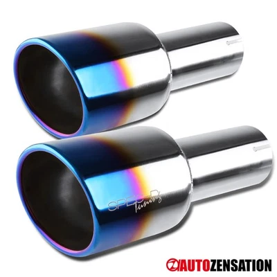 2.5" Inlet 4" Slant Titanium Burnt Tip Chrome Stainless Steel Exhaust Muffler Foto 1 de 4