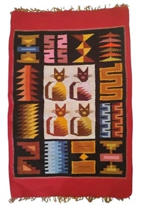 VTG Handwoven South American Cat Kittens TapestryRug/Wall Hanging Geometric - Picture 1 of 6