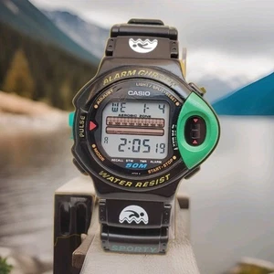 RARE VINTAGE CASIO JP-200W ALARM CHRONO PULSE MONITOR JAPAN WATCH NEW BATTERY - Picture 1 of 10