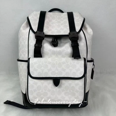Coach Men's League Flap Backpack In Signature Canvas White/Black CU201 NWT - Image 1 of 4